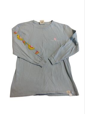 2/$10 Simply Southern Light Blue Long Sleeve Tee with Sunflower Sleeve Art